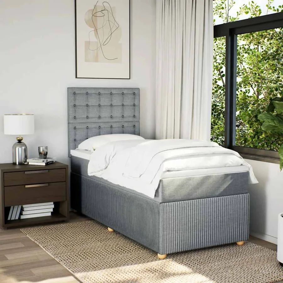 Sommier à lattes de lit avec matelas Gris clair 100x200cm Tissu - 3