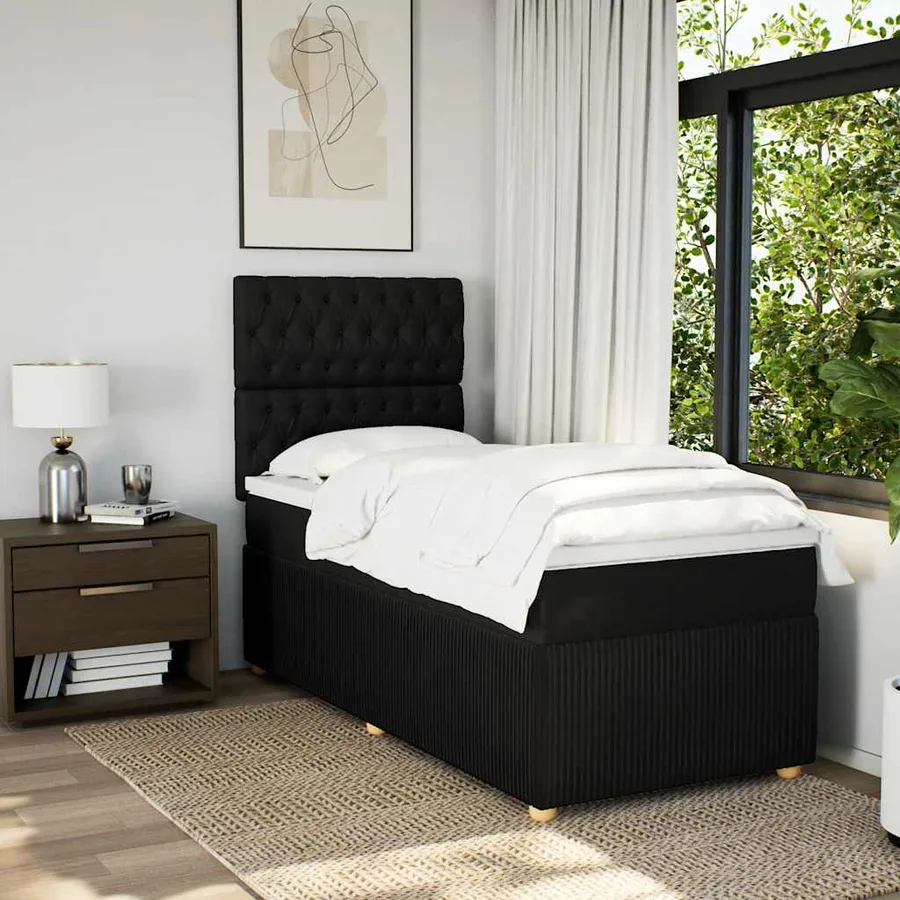 Sommier à lattes de lit avec matelas Noir 90x200 cm Tissu - 3