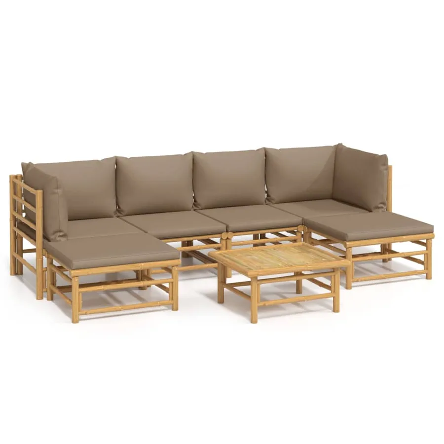 Salon de jardin 7 pcs avec coussins taupe bambou - 2
