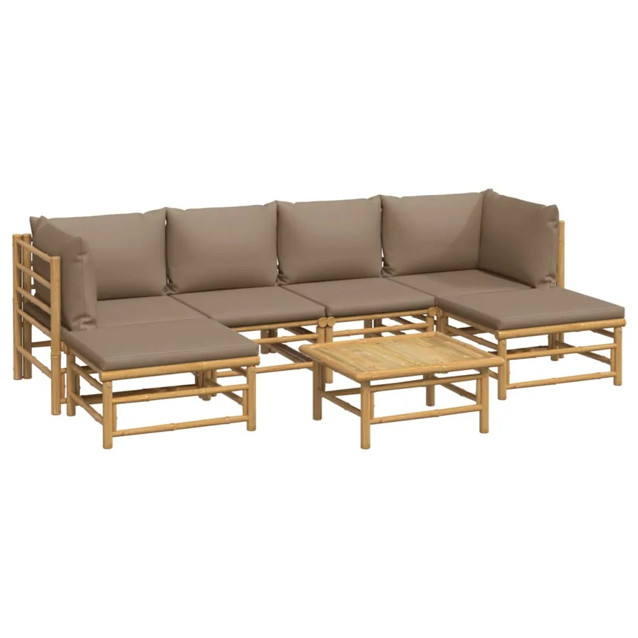 Salon de jardin 7 pcs avec coussins taupe bambou - 3