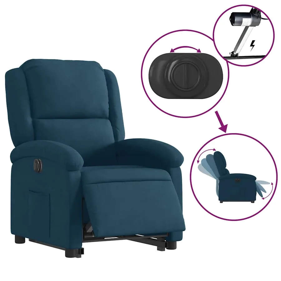 Fauteuil inclinable électrique bleu velours - 10