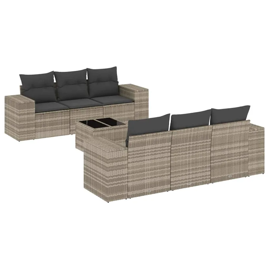 Salon de jardin avec coussins 7 pcs gris clair résine tressée - 2
