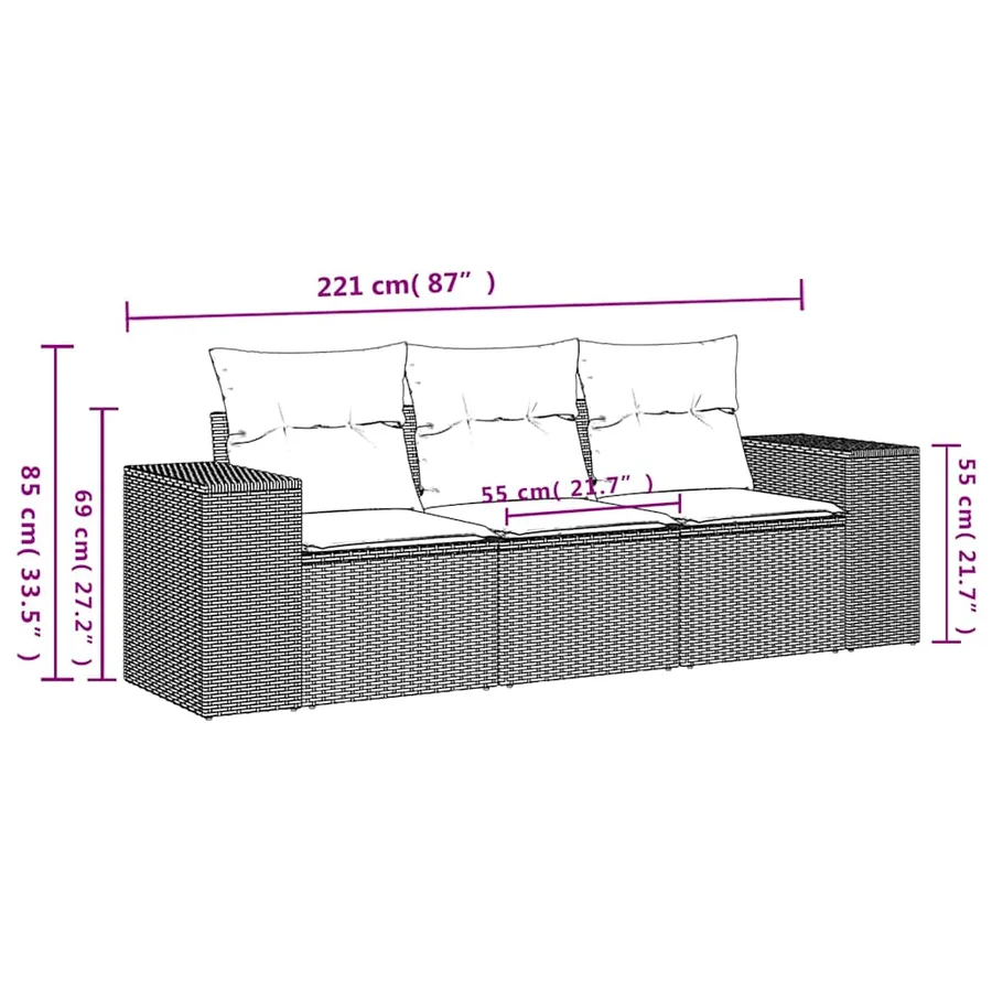 Salon de jardin avec coussins 3 pcs gris clair résine tressée - 7