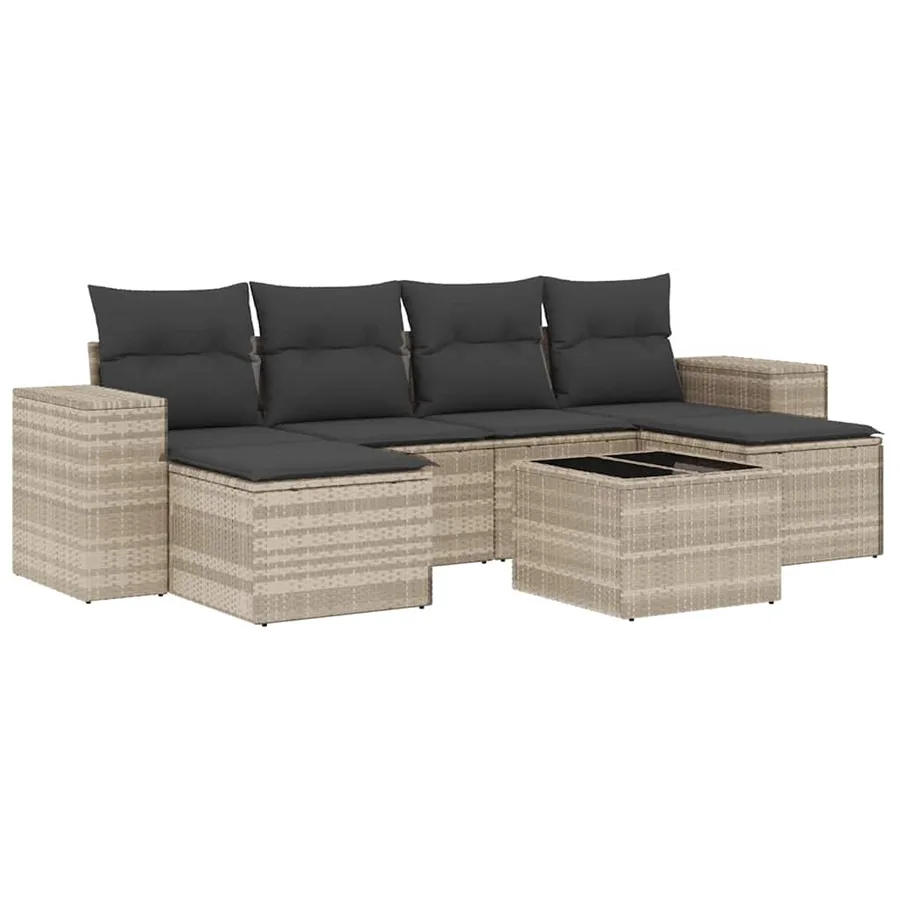 Salon de jardin avec coussins 7 pcs gris clair résine tressée - 2