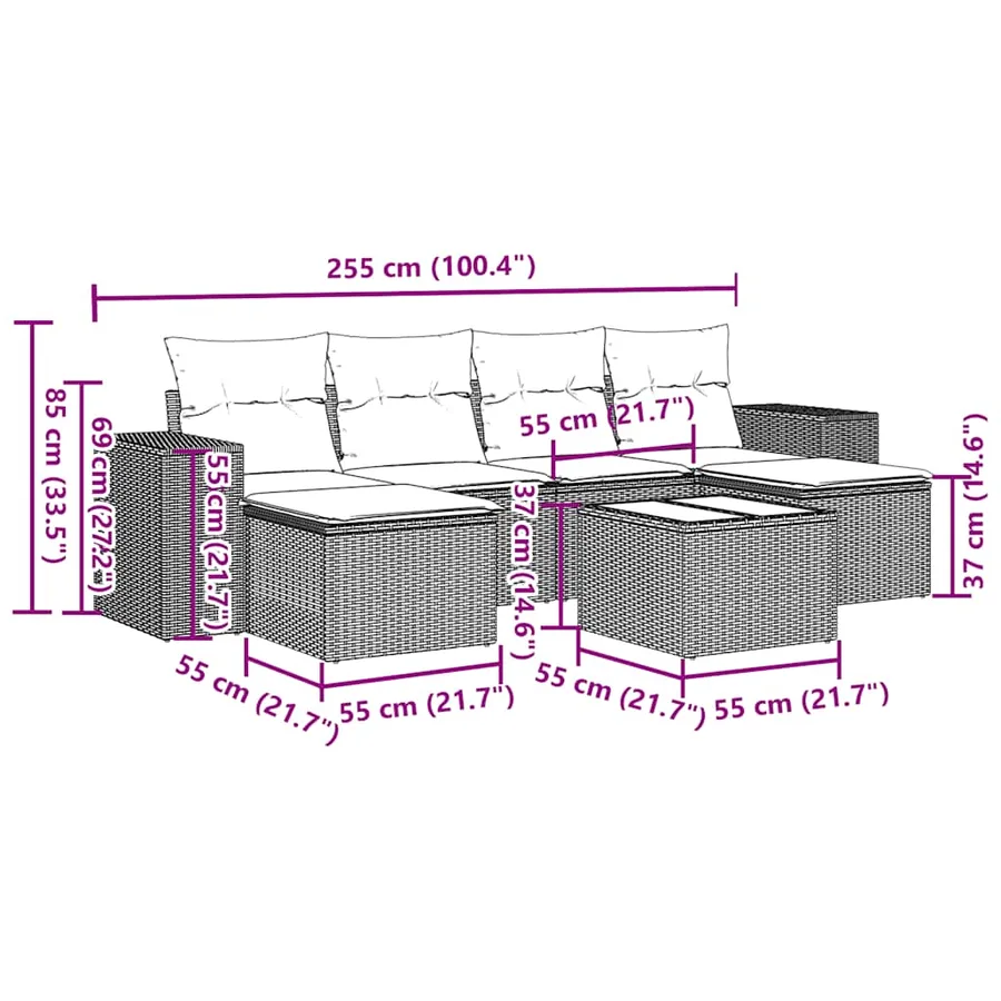 Salon de jardin avec coussins 7 pcs gris clair résine tressée - 8
