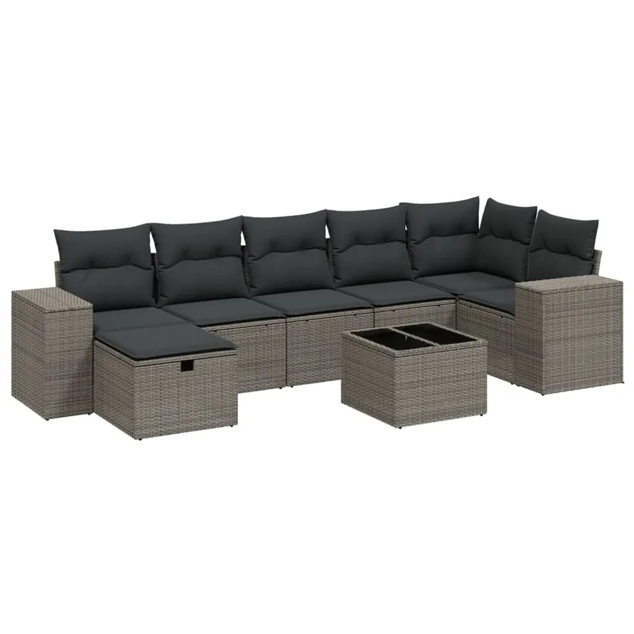 Salon de jardin 8 pcs avec coussins gris clair résine tressée - 2