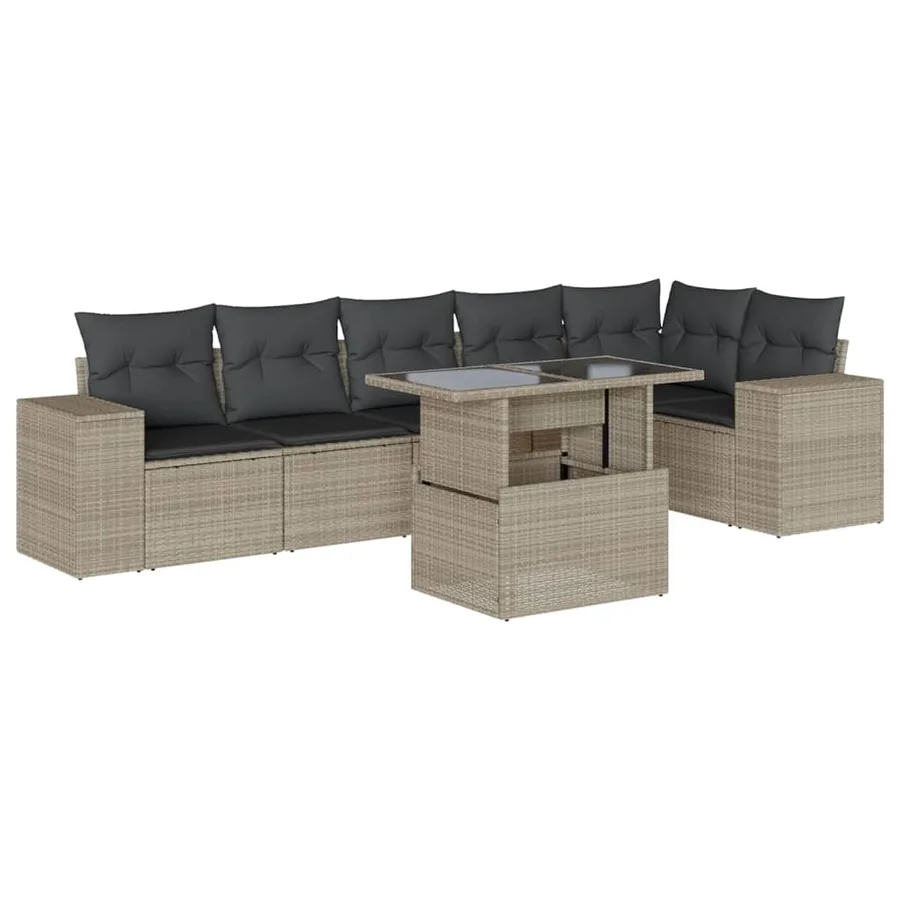 Salon de jardin avec coussins 7 pcs gris clair résine tressée - 2