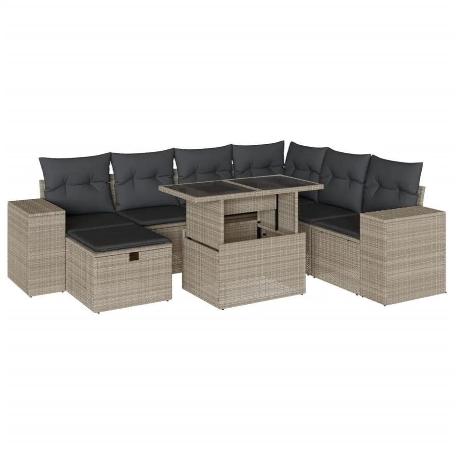 Salon de jardin 8 pcs avec coussins gris clair résine tressée - 2