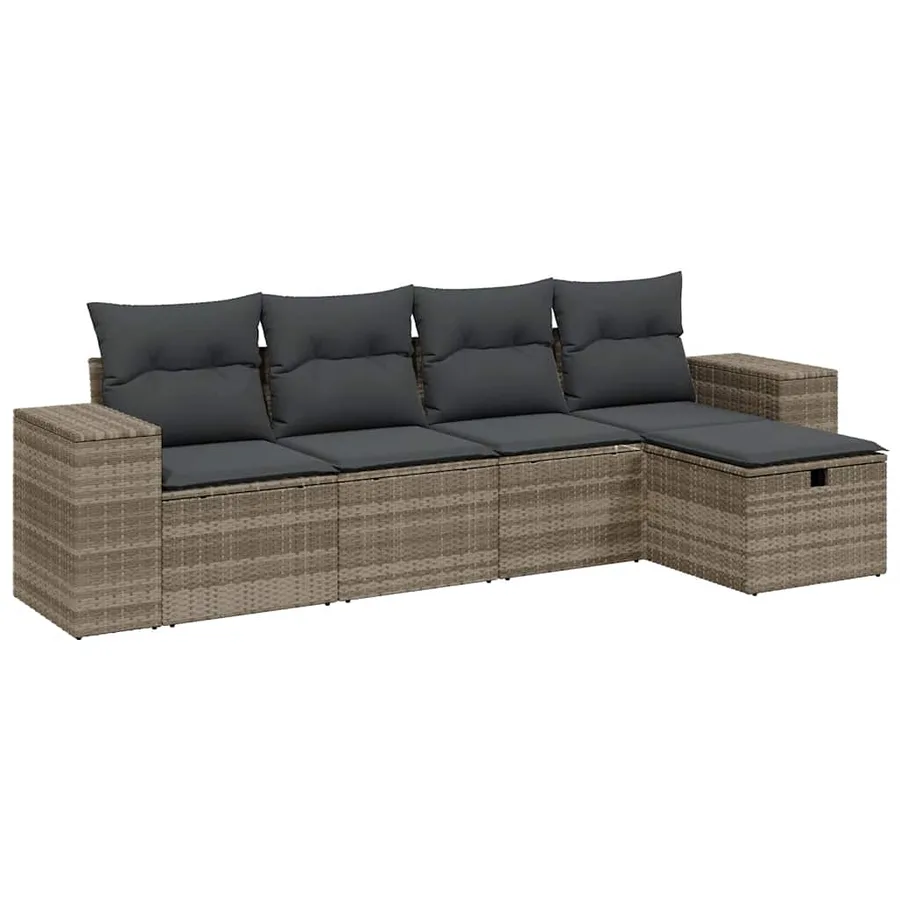 Salon de jardin 5 pcs avec coussins gris clair résine tressée - 2
