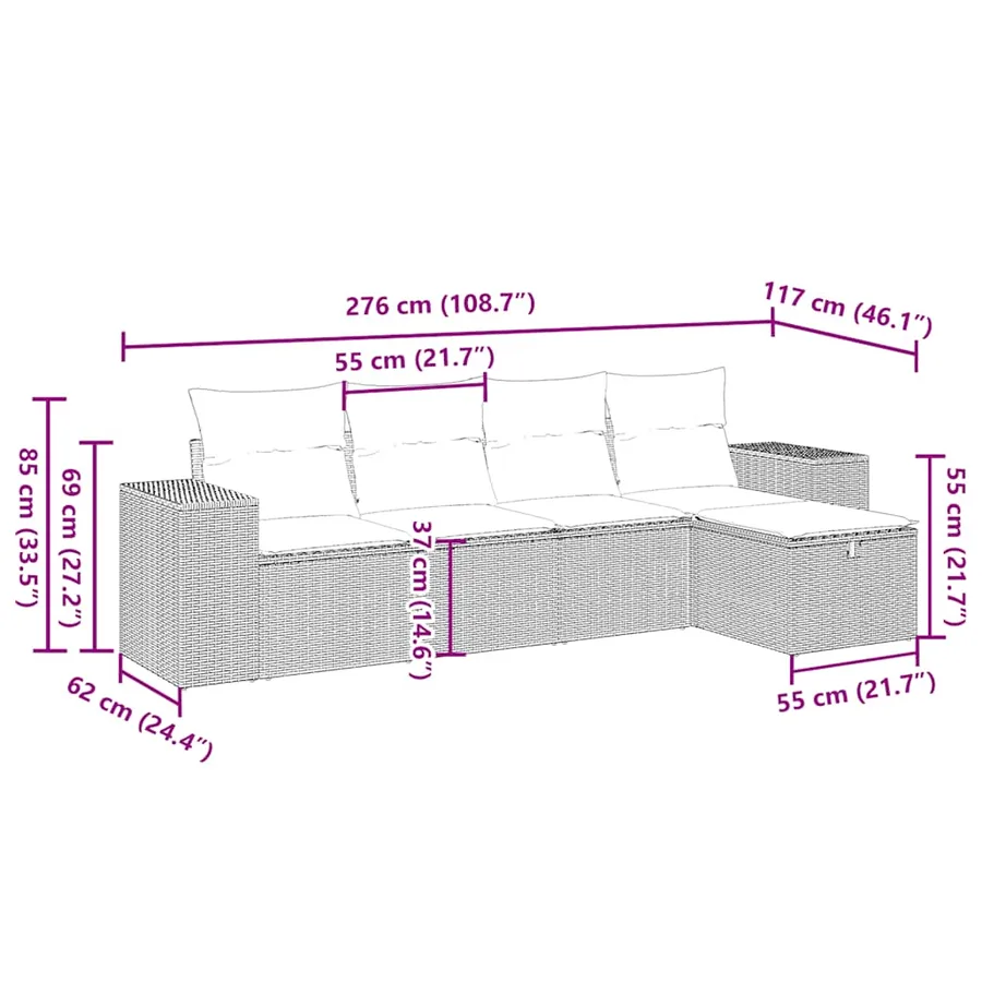 Salon de jardin 5 pcs avec coussins gris clair résine tressée - 4