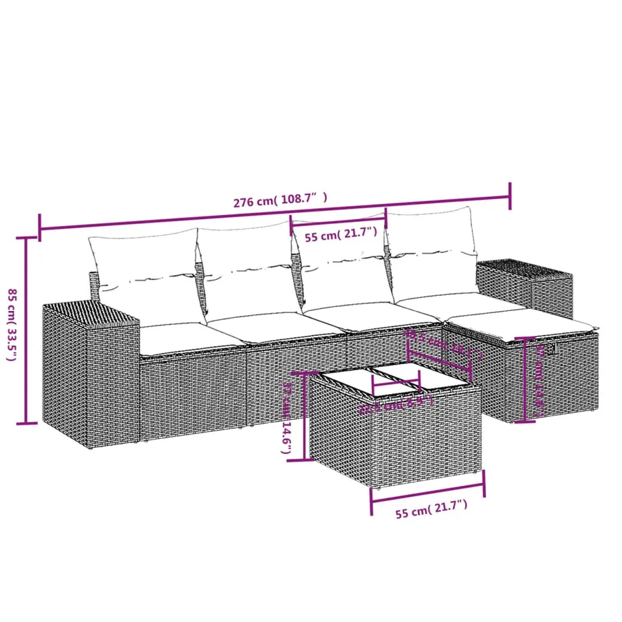 Salon de jardin 6 pcs avec coussins gris clair résine tressée - 4
