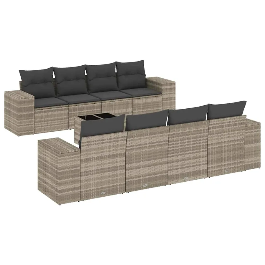 Salon de jardin 9 pcs avec coussins gris clair résine tressée - 2