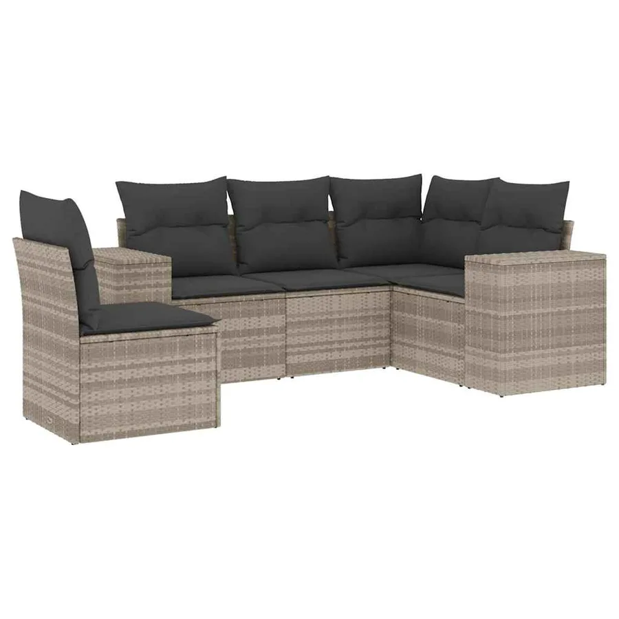 Salon de jardin 5 pcs avec coussins gris clair résine tressée - 2