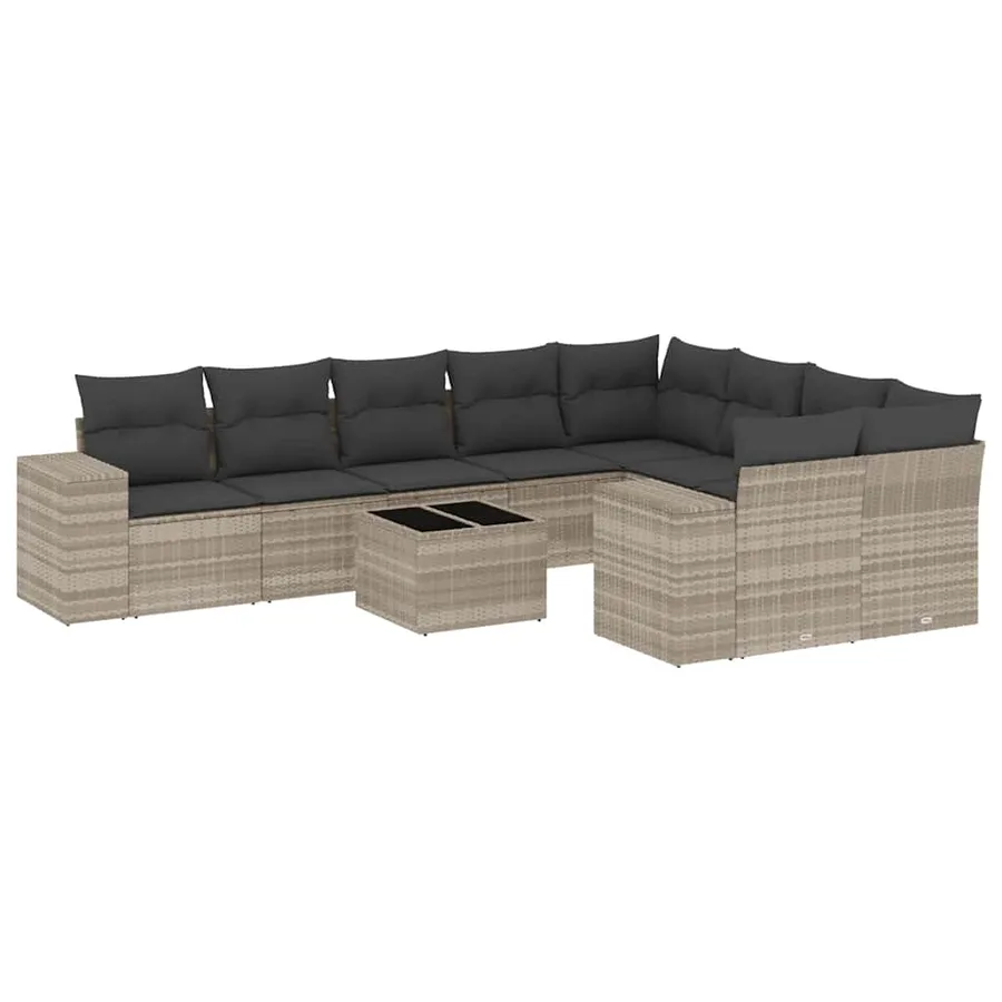 Salon de jardin avec coussins 10 pcs gris clair résine tressée - 2