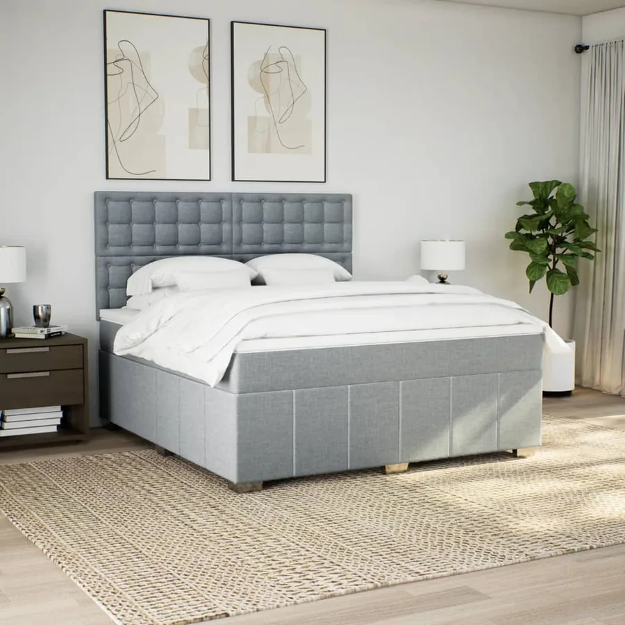 Sommier à lattes de lit avec matelas Gris clair 180x200cm Tissu - 3