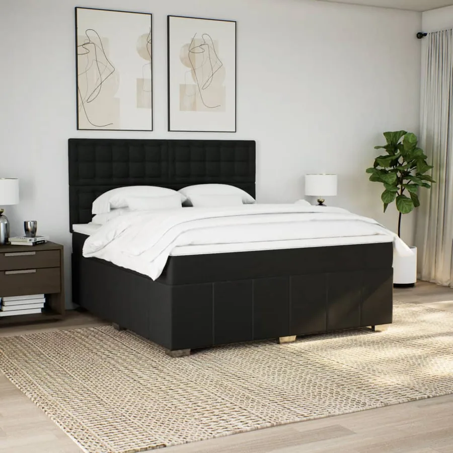 Sommier à lattes de lit avec matelas Noir 180x200 cm Tissu - 3