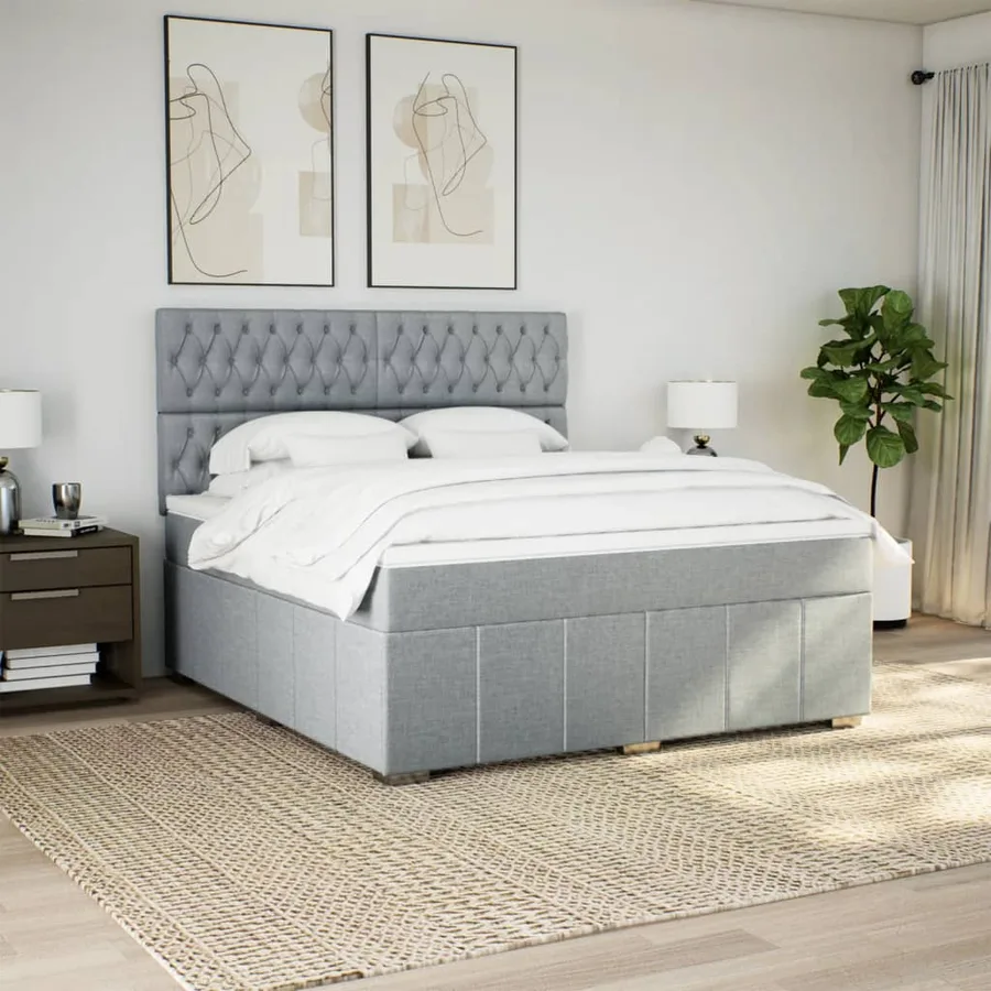 Sommier à lattes de lit avec matelas Gris clair 180x200cm Tissu - 3