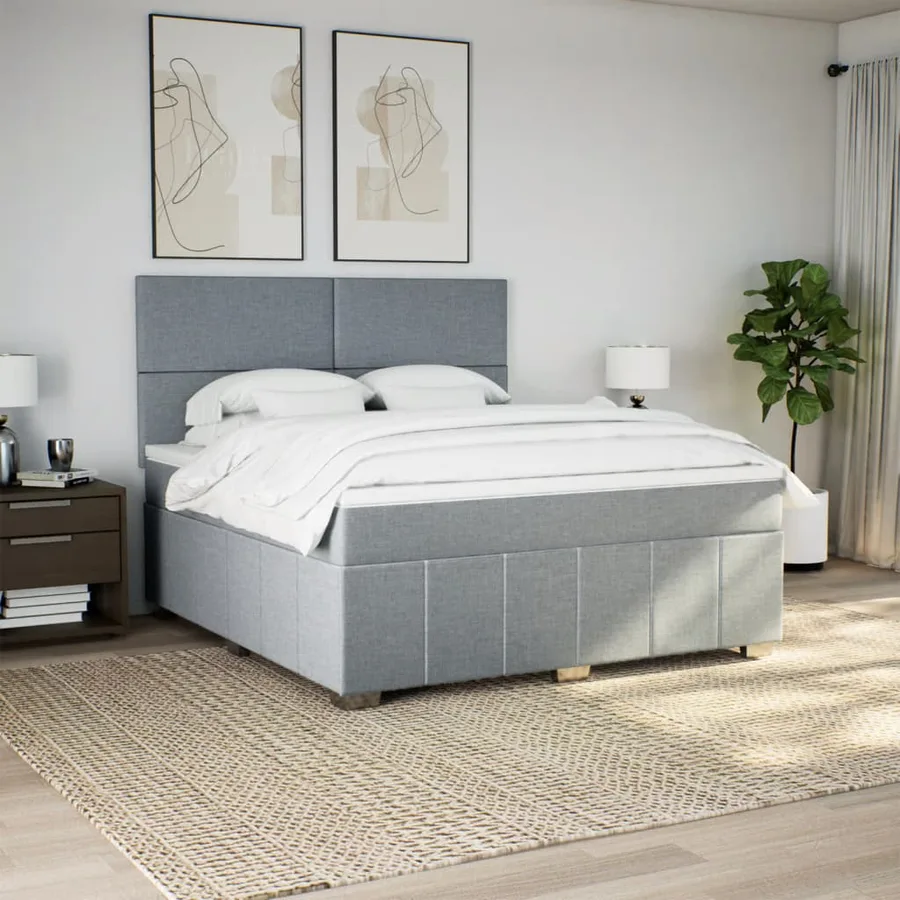 Sommier à lattes de lit avec matelas Gris clair 180x200cm Tissu - 3