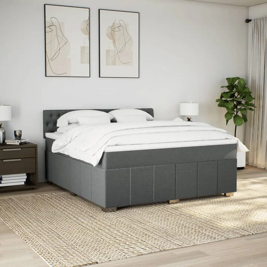 Sommier à lattes de lit avec matelas Gris foncé 180x200cm Tissu - 3
