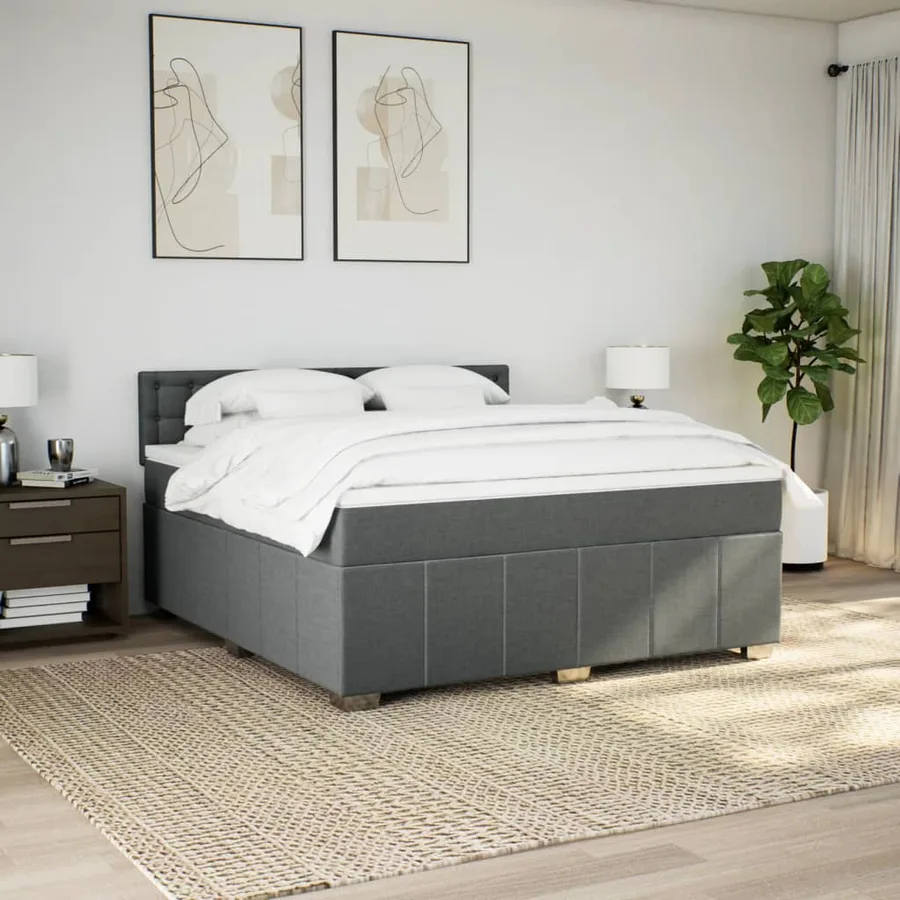 Sommier à lattes de lit avec matelas Gris foncé 180x200cm Tissu - 3