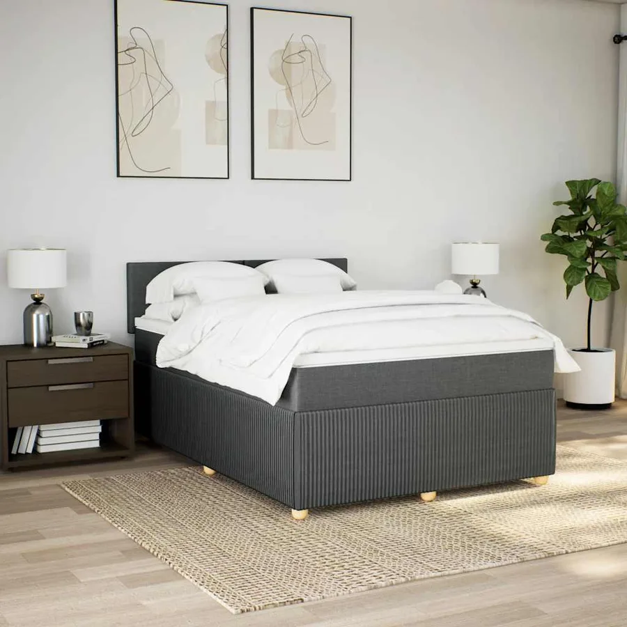 Sommier à lattes de lit avec matelas Gris foncé 140x200cm Tissu - 3