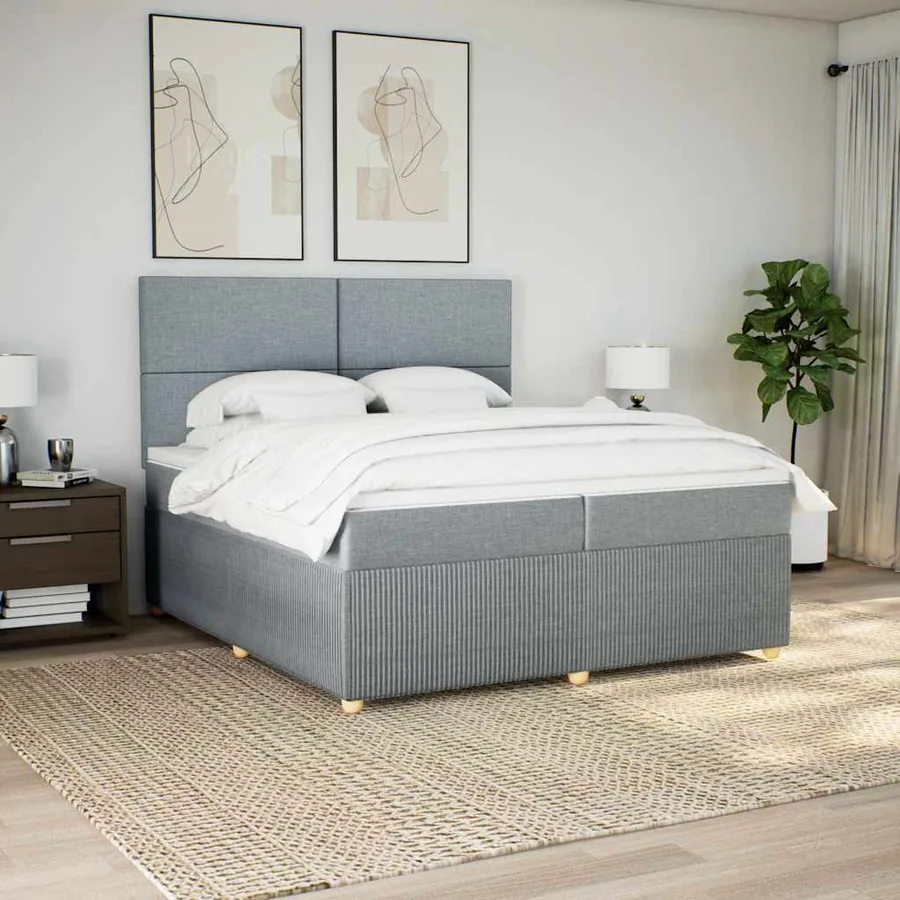 Sommier à lattes de lit avec matelas Gris clair 200x200cm Tissu - 3
