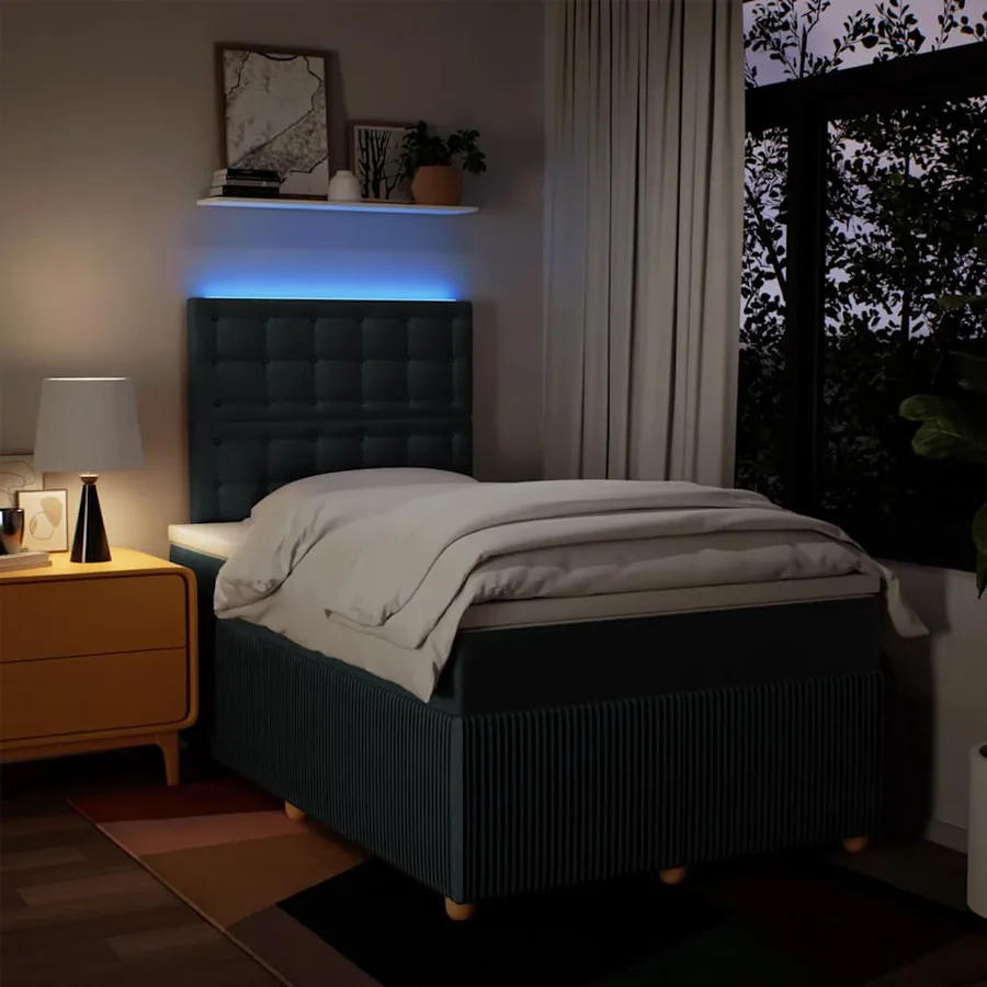 Sommier à lattes de lit avec matelas bleu 120x190 cm tissu - 5