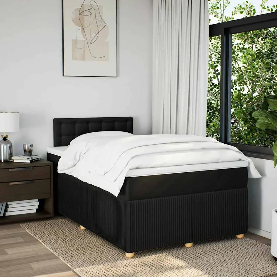 Sommier à lattes de lit avec matelas noir 120x190 cm tissu - 4