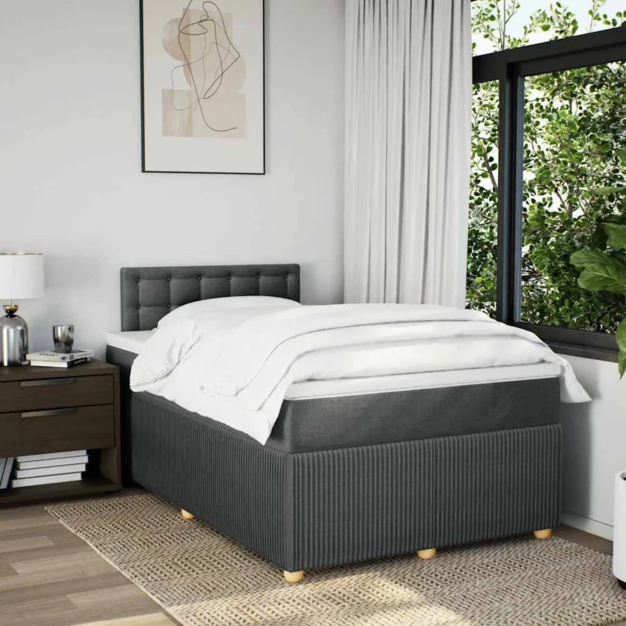 Sommier à lattes de lit avec matelas gris foncé 120x190cm tissu - 3