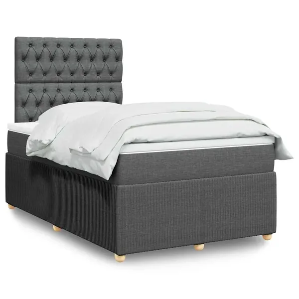 Sommier à lattes de lit avec matelas gris foncé 120x190cm tissu