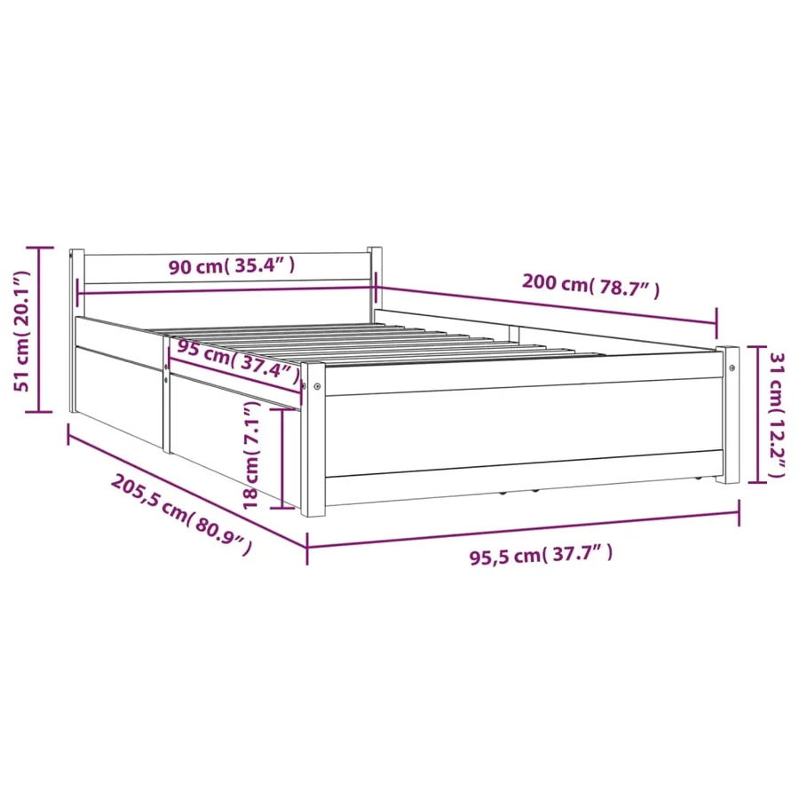 Cadre de lit sans matelas avec tiroirs 90x200 cm - 6