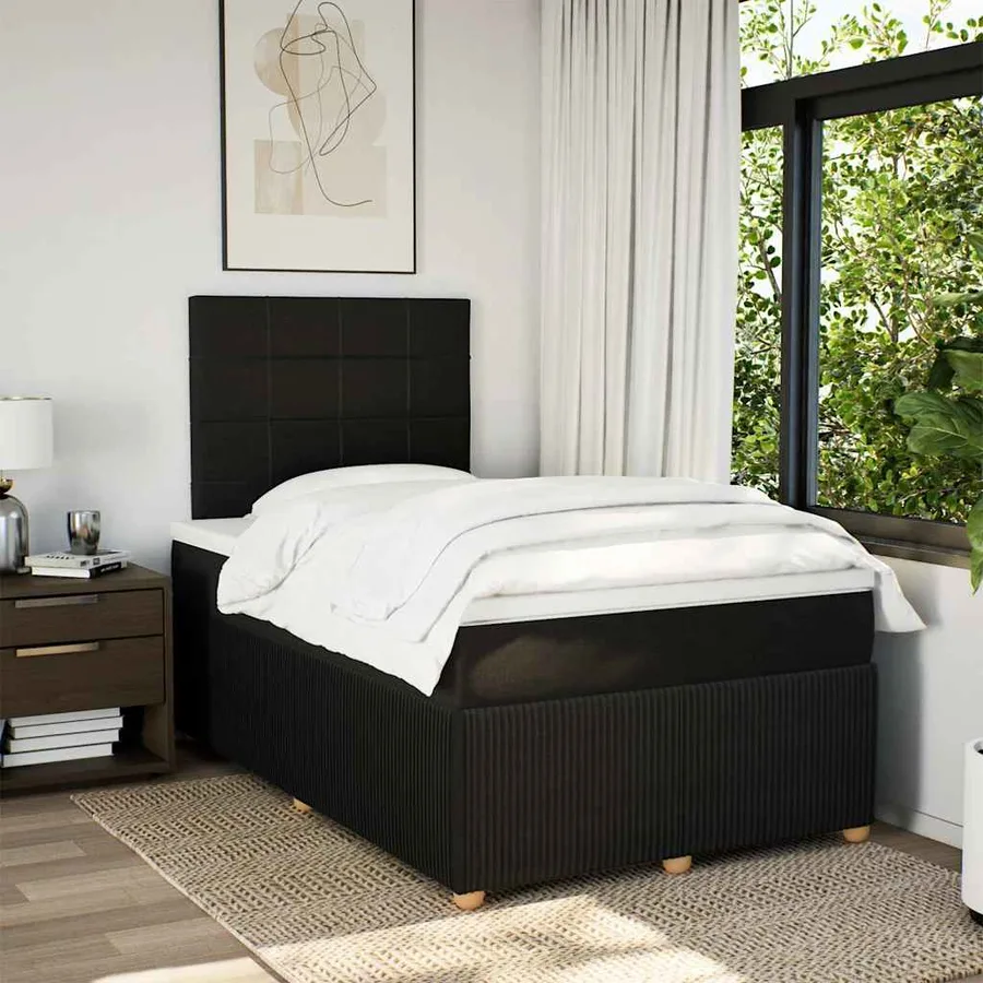 Sommier à lattes de lit avec matelas noir 120x190 cm tissu - 3