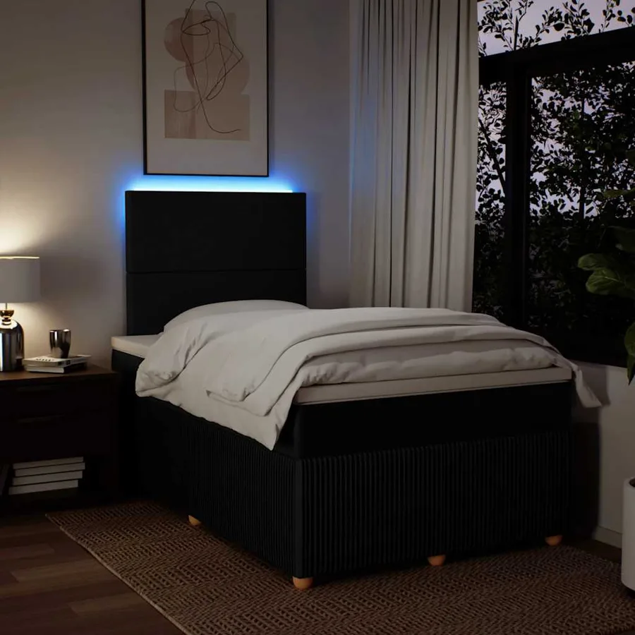 Sommier à lattes de lit avec matelas noir 120x190 cm tissu - 4