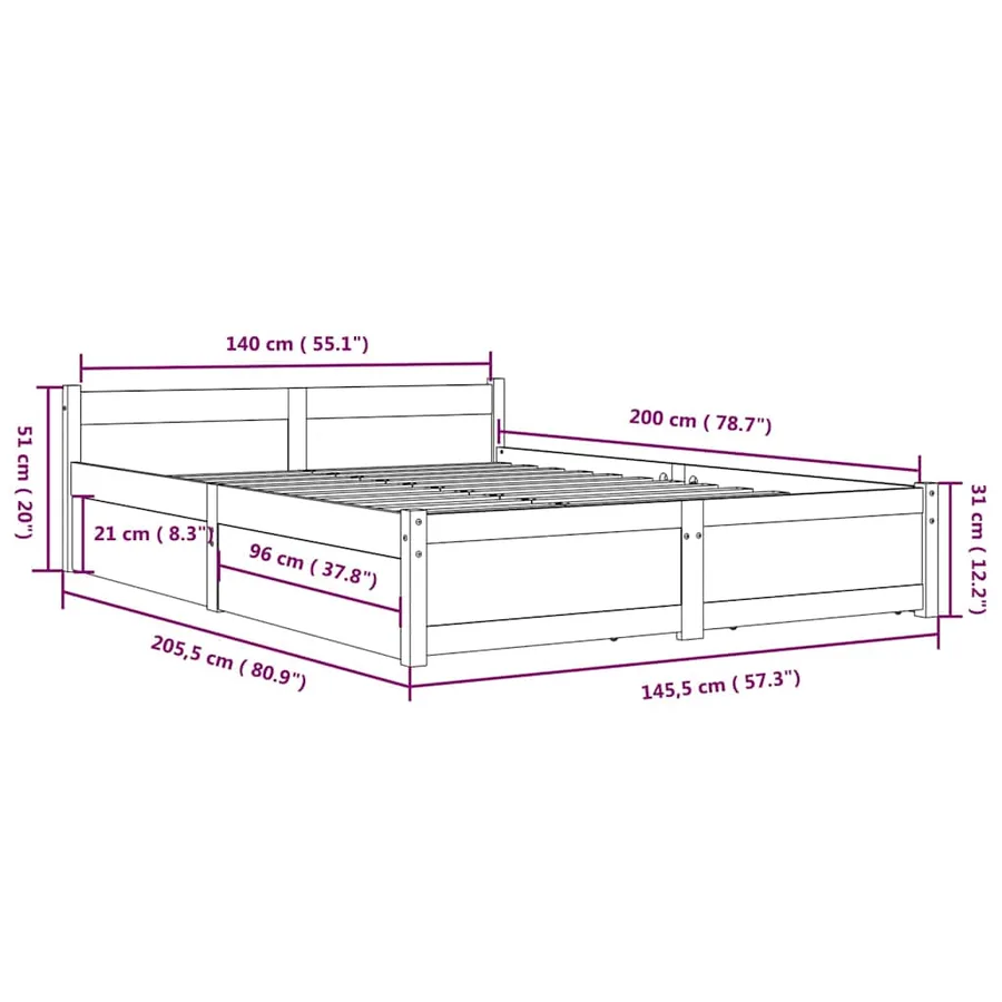 Cadre de lit sans matelas avec tiroirs 140x200 cm - 11