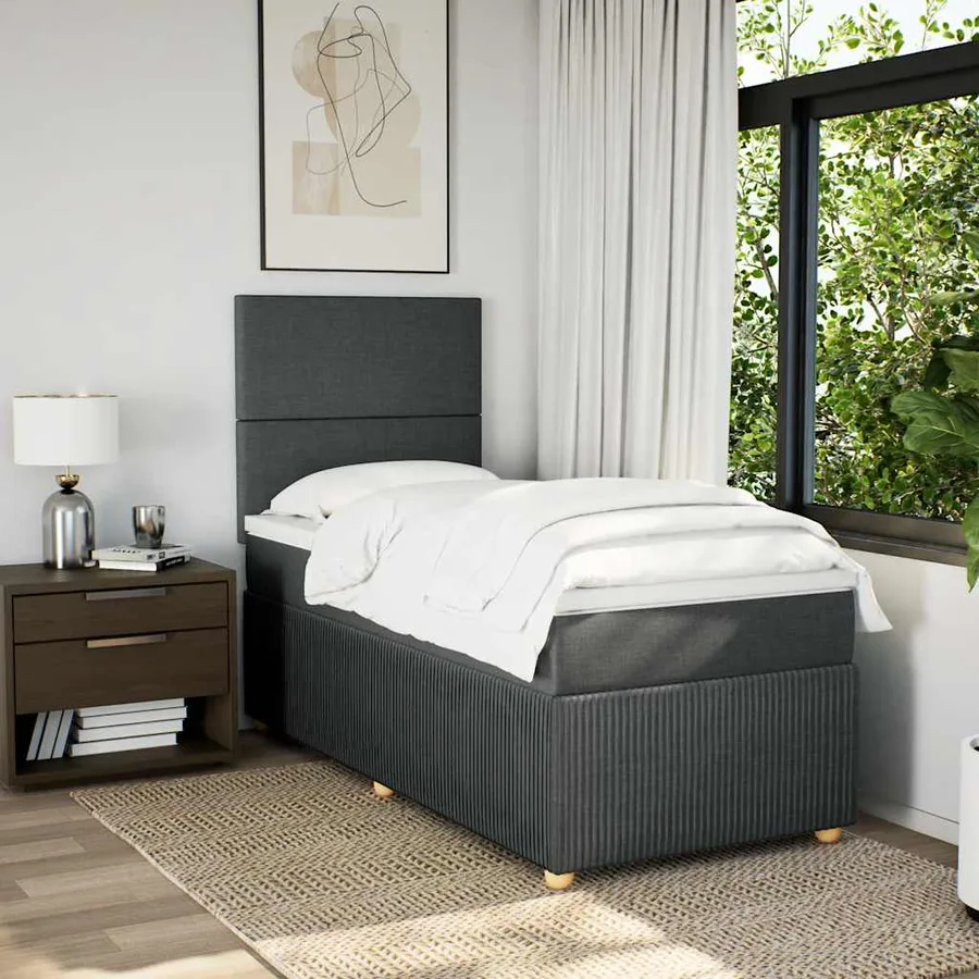 Sommier à lattes de lit avec matelas Gris foncé 90x200 cm Tissu - 5
