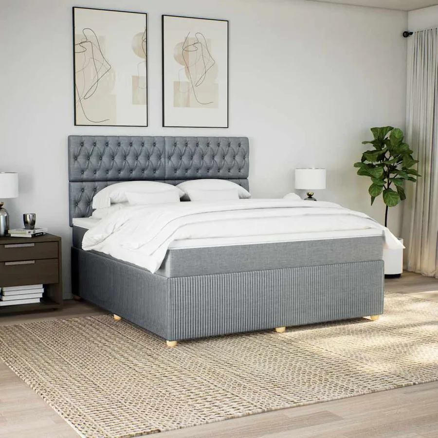 Sommier à lattes de lit avec matelas Gris clair 180x200cm Tissu - 3