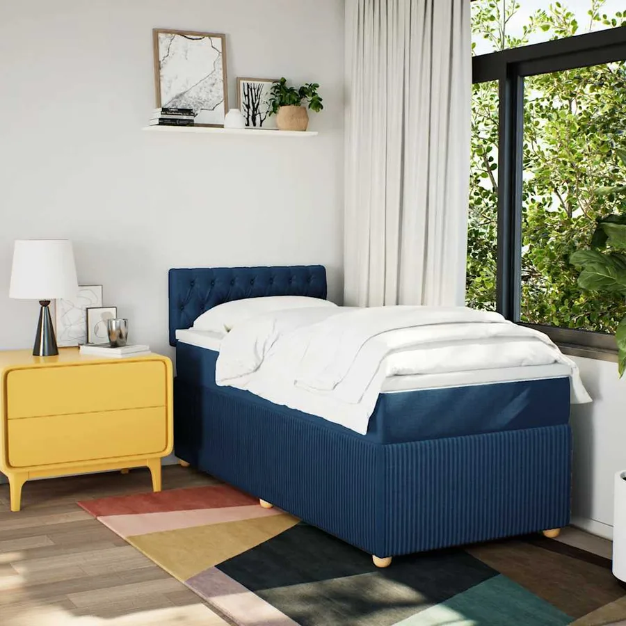 Sommier à lattes de lit avec matelas Bleu 100x200 cm Tissu - 4