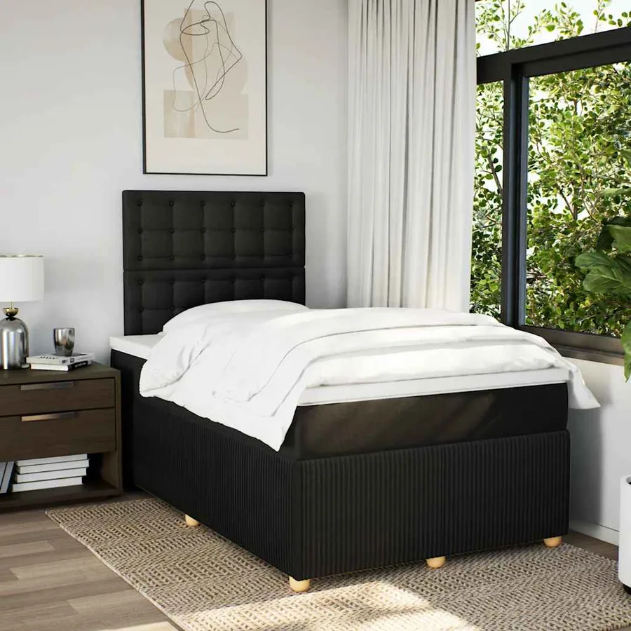 Sommier à lattes de lit avec matelas noir 120x190 cm tissu - 3