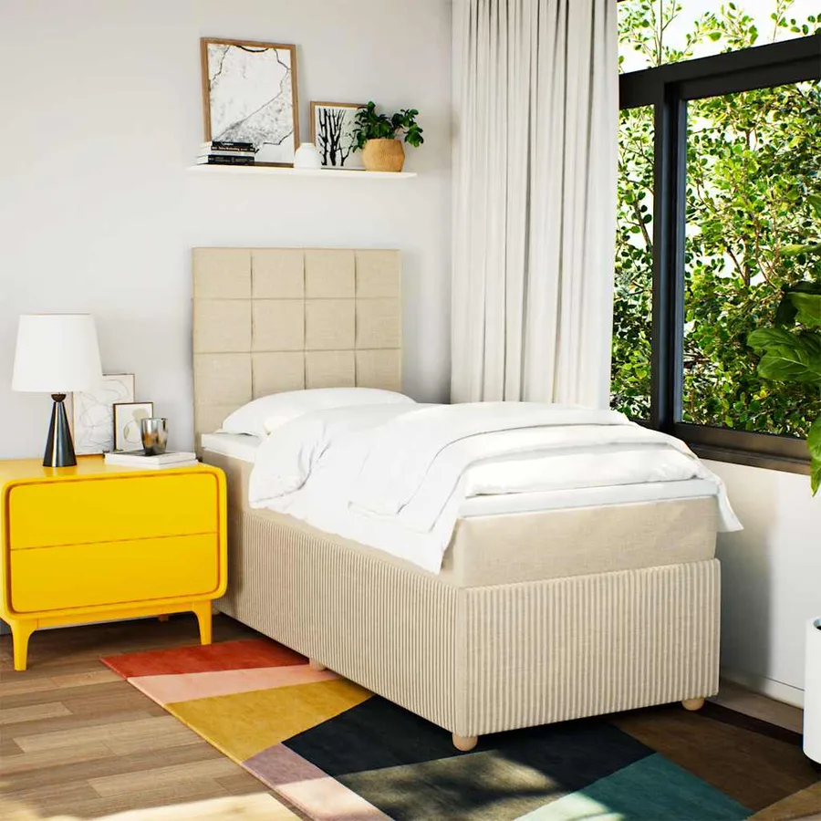 Sommier à lattes de lit avec matelas Crème 90x200 cm Tissu - 5