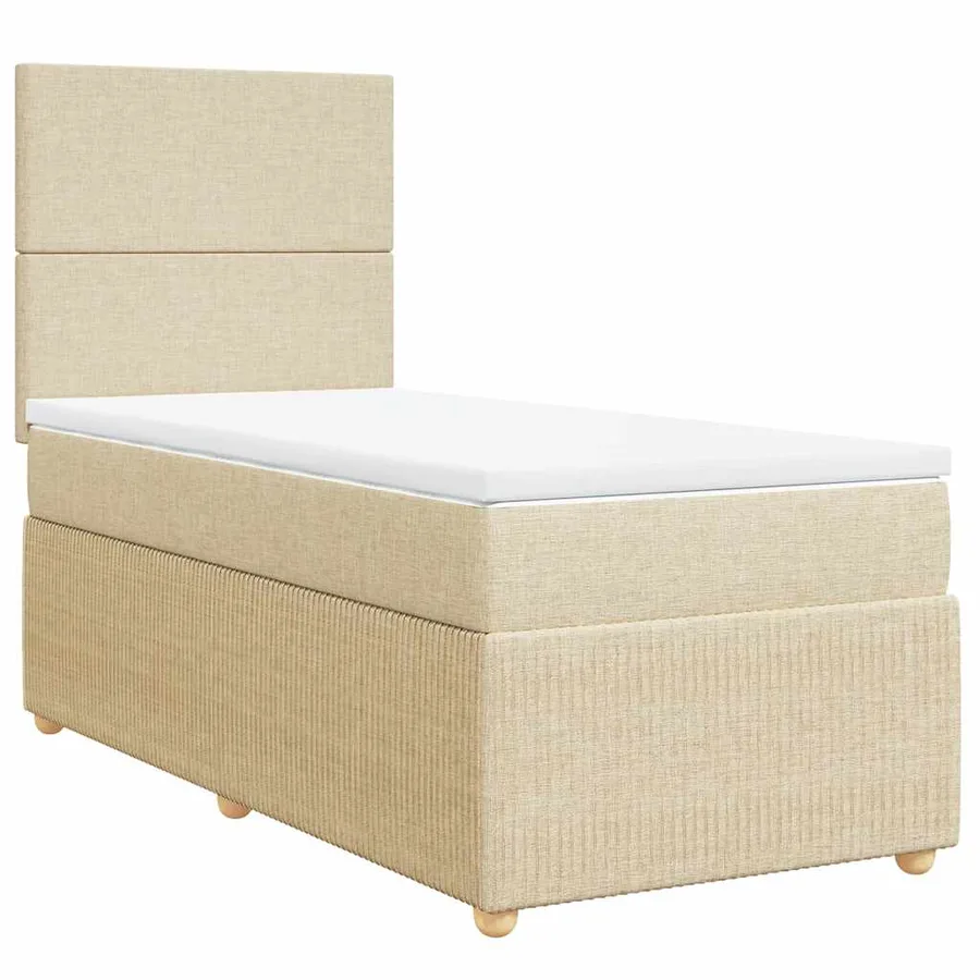 Sommier à lattes de lit avec matelas Crème 100x200 cm Tissu - 3