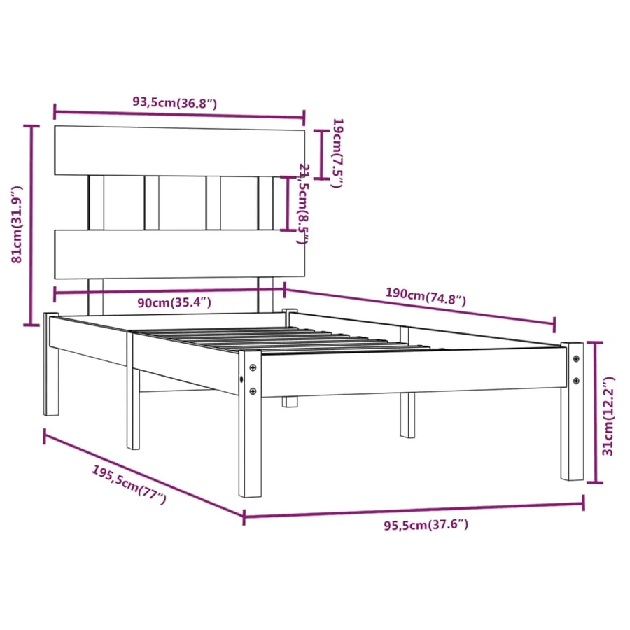 Cadre de lit sans matelas 90x190 cm bois massif - 6