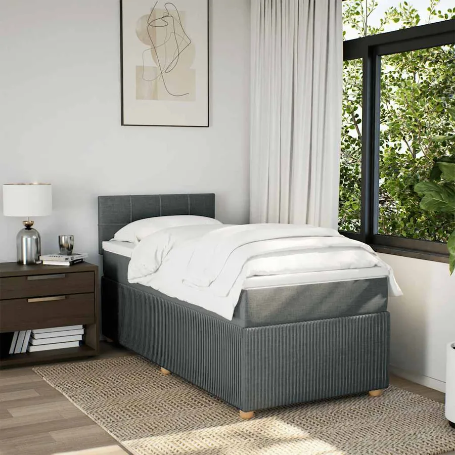 Sommier à lattes de lit avec matelas Gris foncé 90x200 cm Tissu - 4
