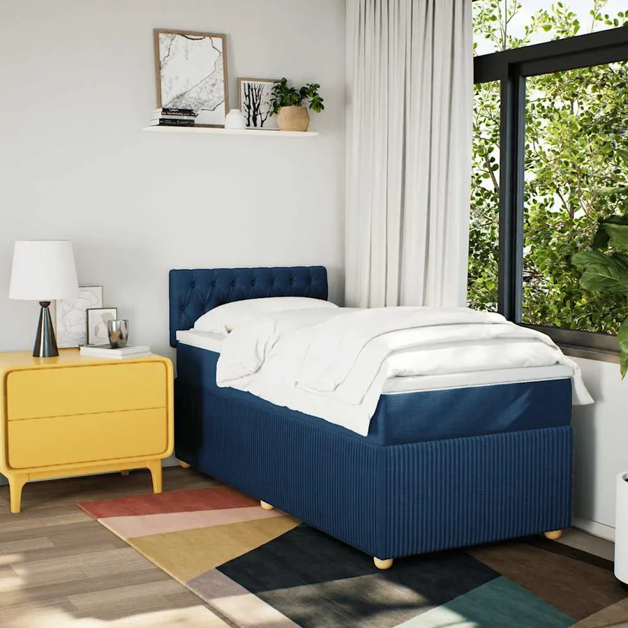 Sommier à lattes de lit avec matelas Bleu 100x200 cm Tissu - 3