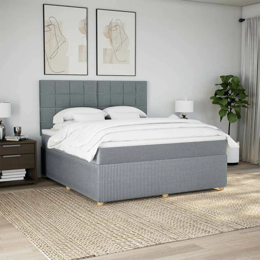 Sommier à lattes de lit avec matelas Gris clair 180x200cm Tissu - 3