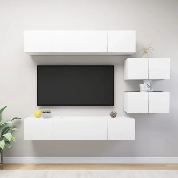 Ensemble de meubles TV 6 pcs Blanc Bois d'ingénierie
