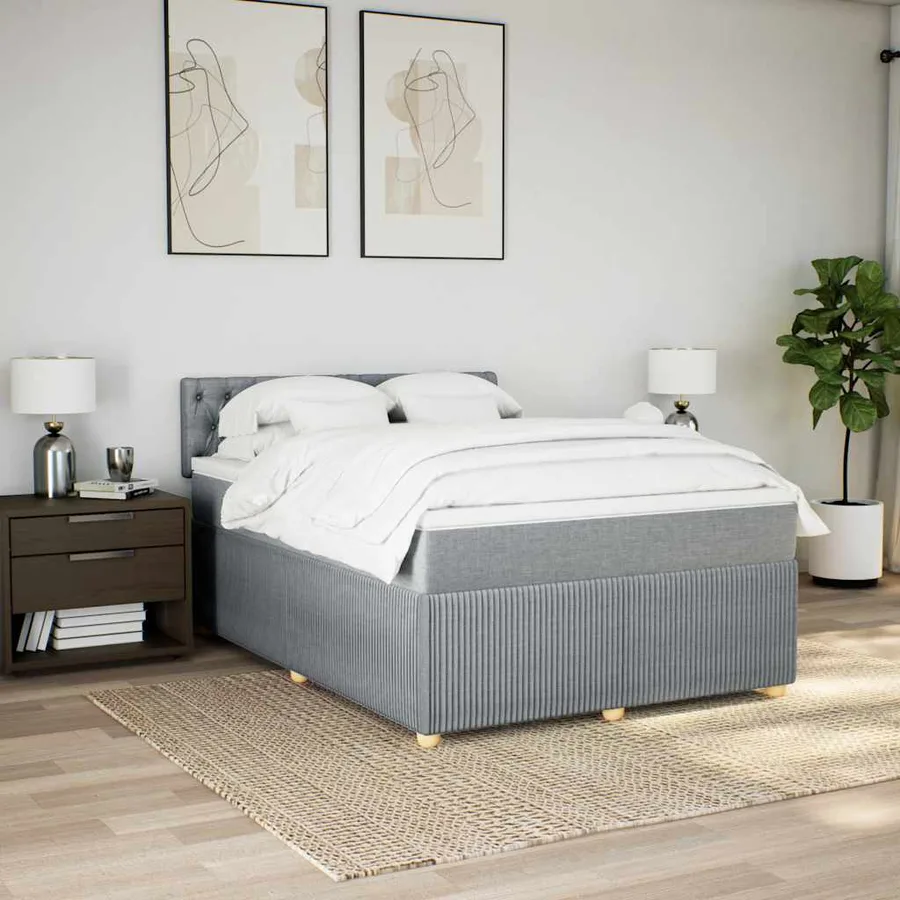 Sommier à lattes de lit avec matelas Gris clair 140x200cm Tissu - 3