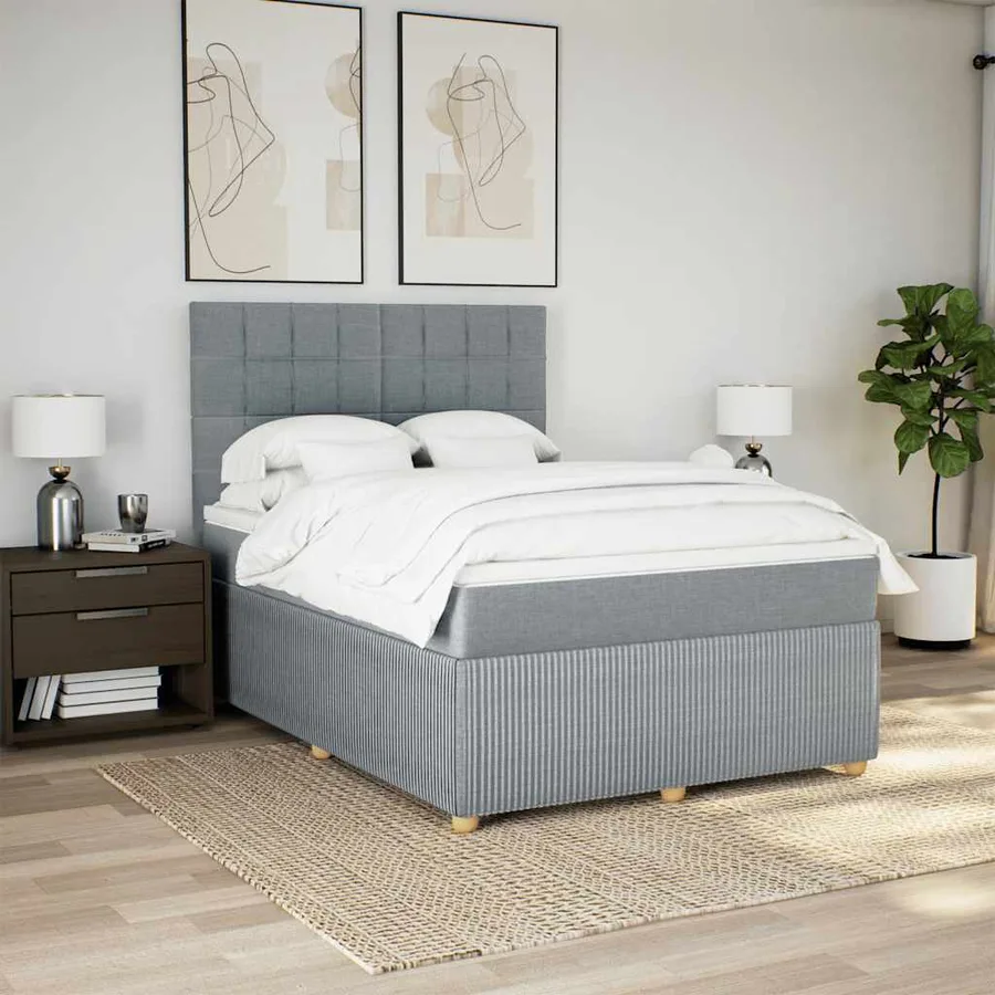Sommier à lattes de lit avec matelas Gris clair 140x200cm Tissu - 3