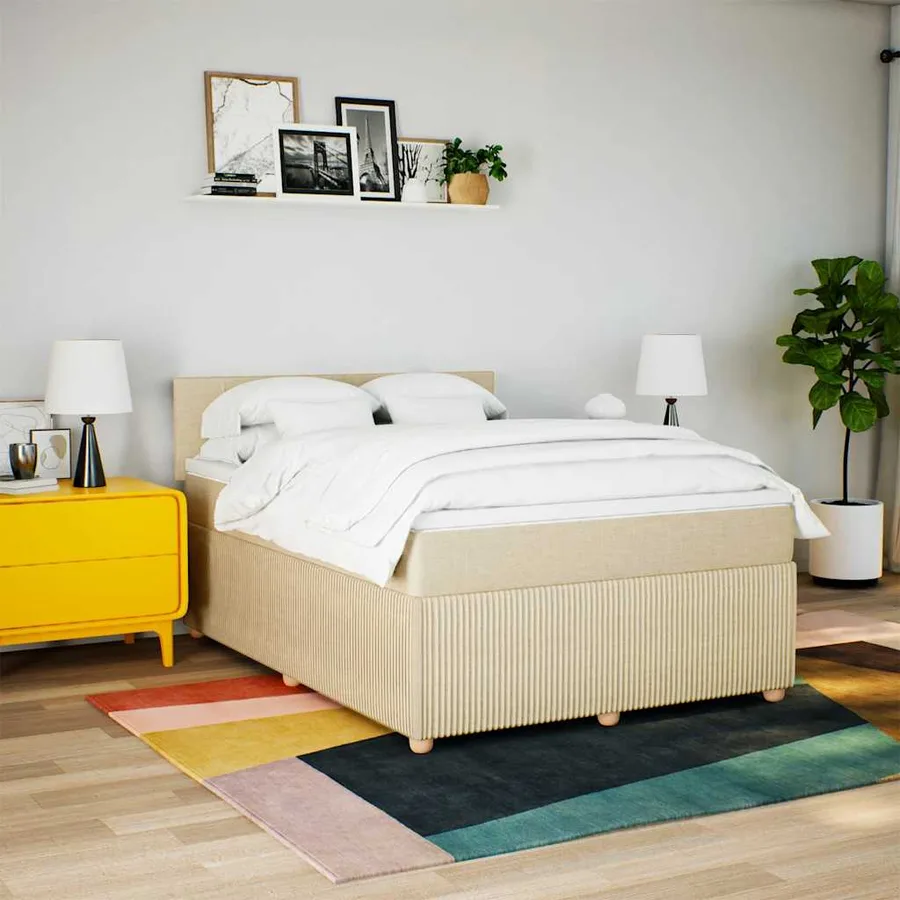 Sommier à lattes de lit avec matelas Crème 140x200 cm Tissu - 3