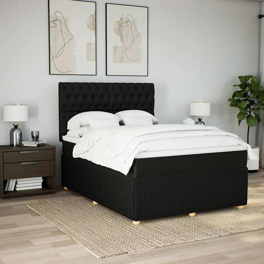 Sommier à lattes de lit avec matelas Noir 160x200 cm Tissu - 3