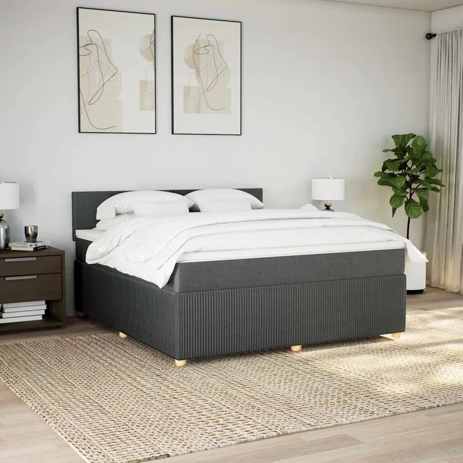 Sommier à lattes de lit avec matelas Gris foncé 180x200cm Tissu - 3
